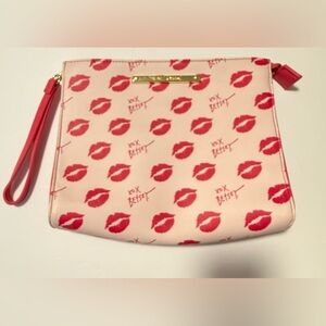 Betsey Johnson Pink and Red Kiss Print Clutch Purse